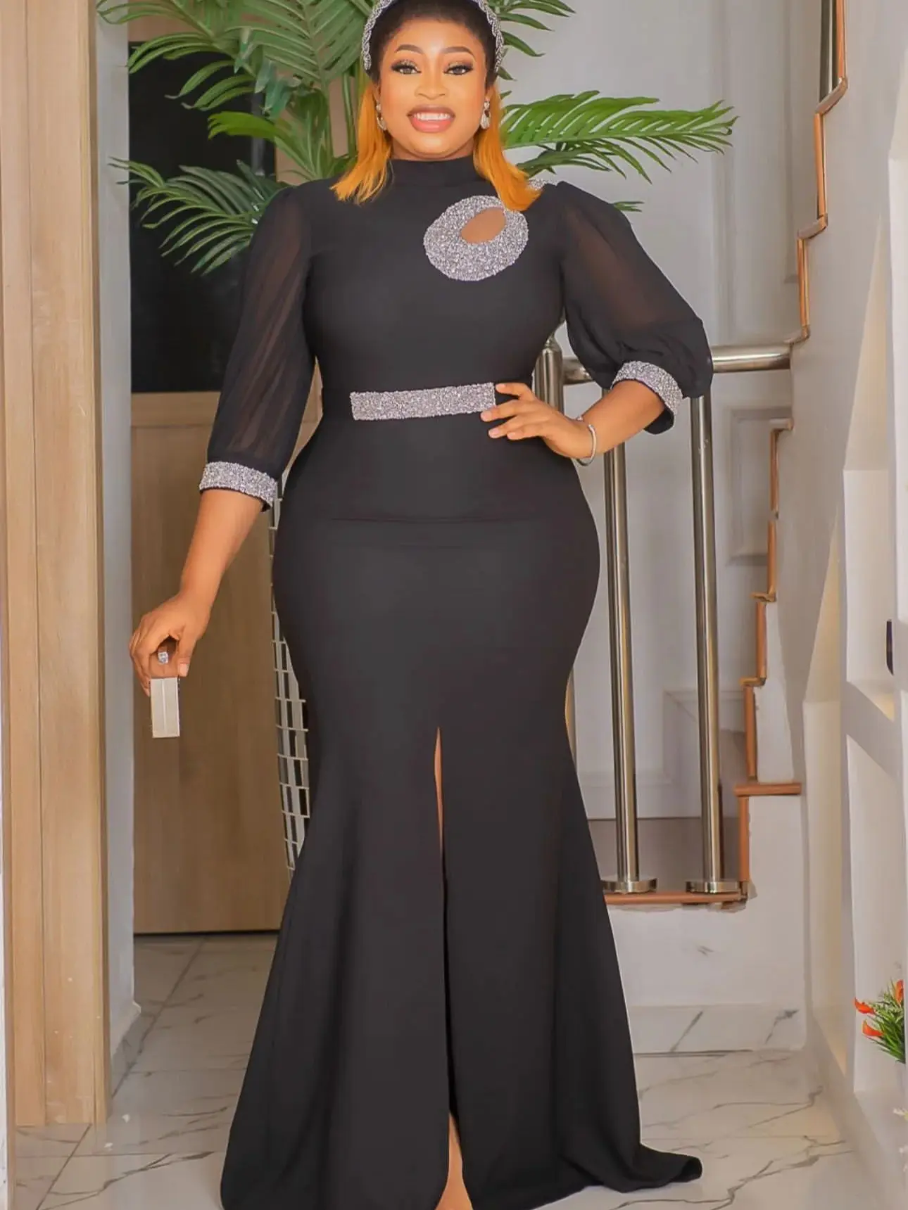 Elegant Evening Party Long Dress Women Sexy Bodycon Split Maxi Robe Blue Prom Gown 2024 African Clothes