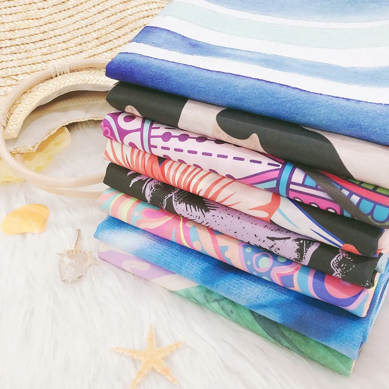 Dual-Sided Quick-Drying Fleecy Bath Towel - Vibrant Print for Beach, Swimming, and Fitness