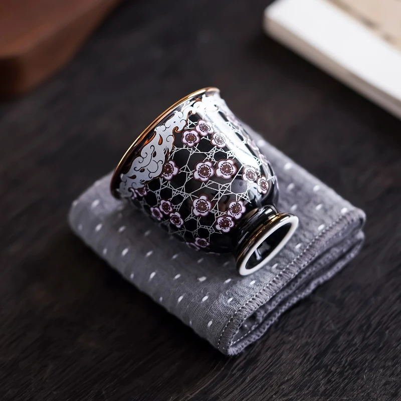 Black Glaze Teacup Silver Cracks Ceramic Tea Cup Chinese Kungfu Tea Set Small Drinking Cup Good Fortune Gift for Tea Lovers