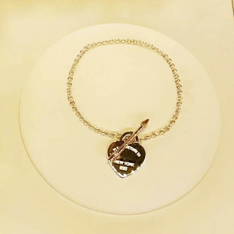 

1: 1. Women's Fashion Sweet Jewelry 100% S925 Sterling Silver Romantic Love Arrow Heart piercing Bracelet Party Holiday Gift