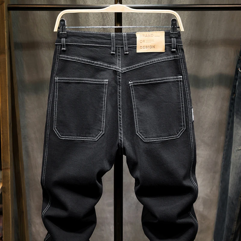 Black Jeans For Men Loose Fit Stretch Baggy Wide Leg Casual Denim Trousers Oversized Streetwear