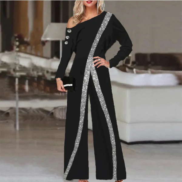 2022 Casual Jumpsuit Women Sexy Off Shoulder One Piece Romper Fashion Long Sleeve Wide Leg Pant Playsuit Overalls