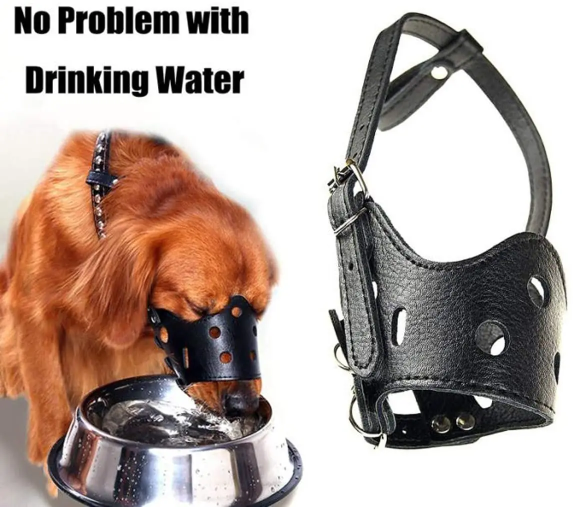 Pet Dog Muzzle Adjustable Breathable PU Leather Muzzles Stop Biting Barking Chewing For Small Medium Large and X-Large Dogs