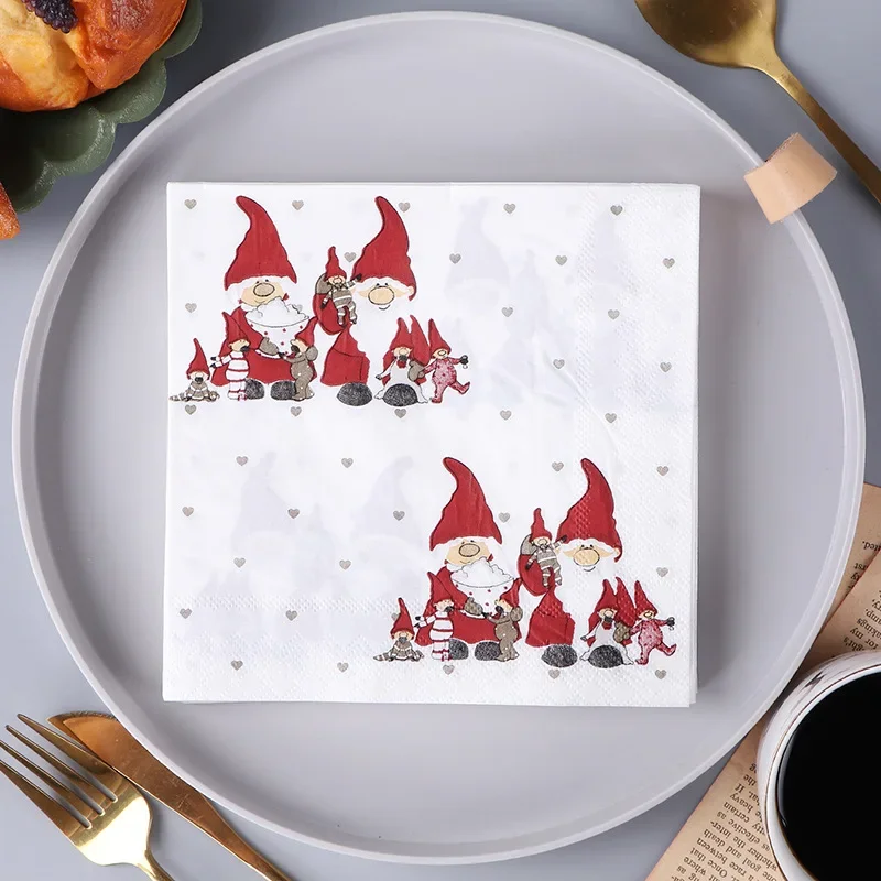 20pcs/Pac 33cm 2-Ply Christmas Snowman Printed Napkins Restaurant Baking Party Decoration Paper Placemats Promotions
