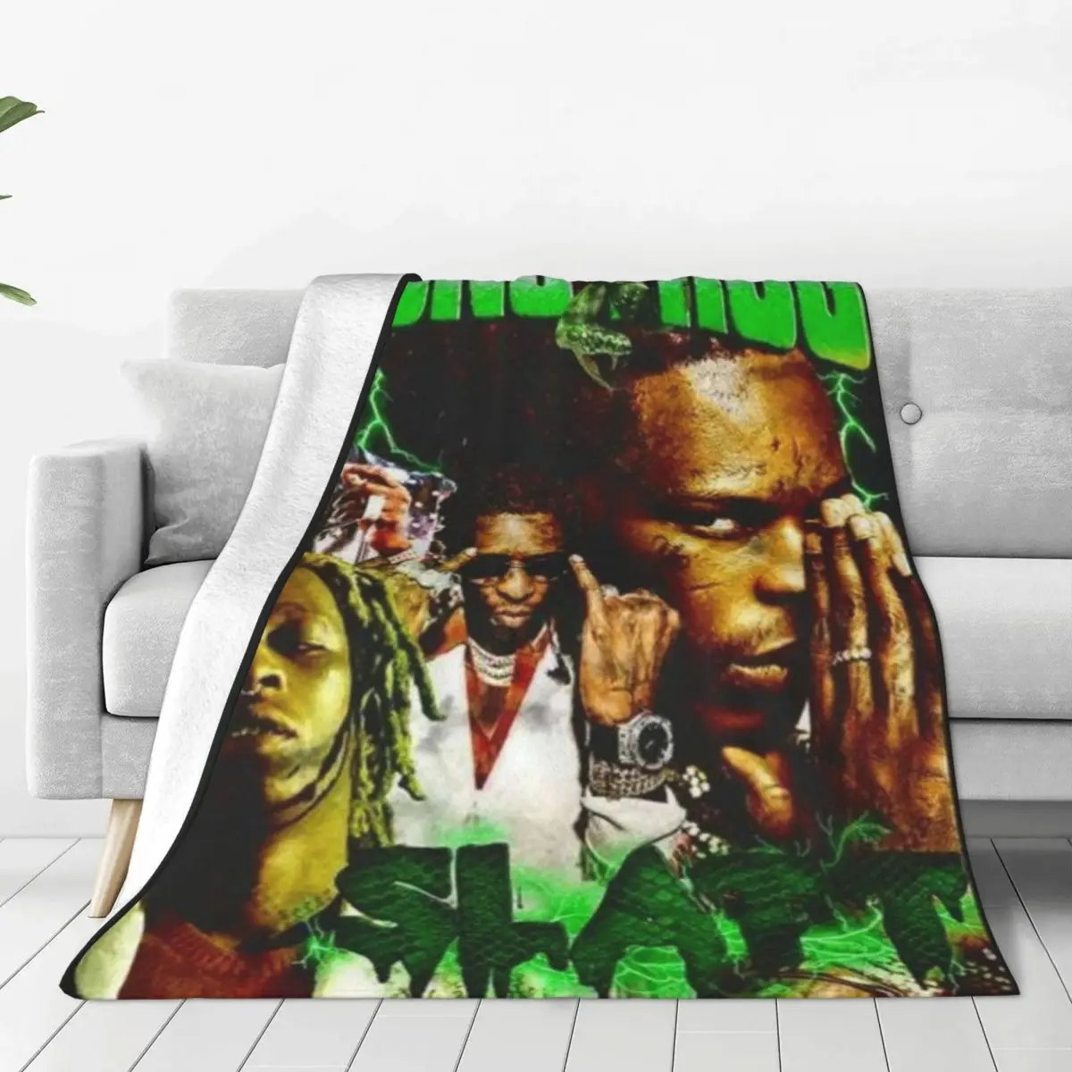

Young Thug Slatt Slime Blanket Cover Green Vintage Rapper Wool Throw Blankets Summer Air Conditioning Decoration Soft Bedsprea