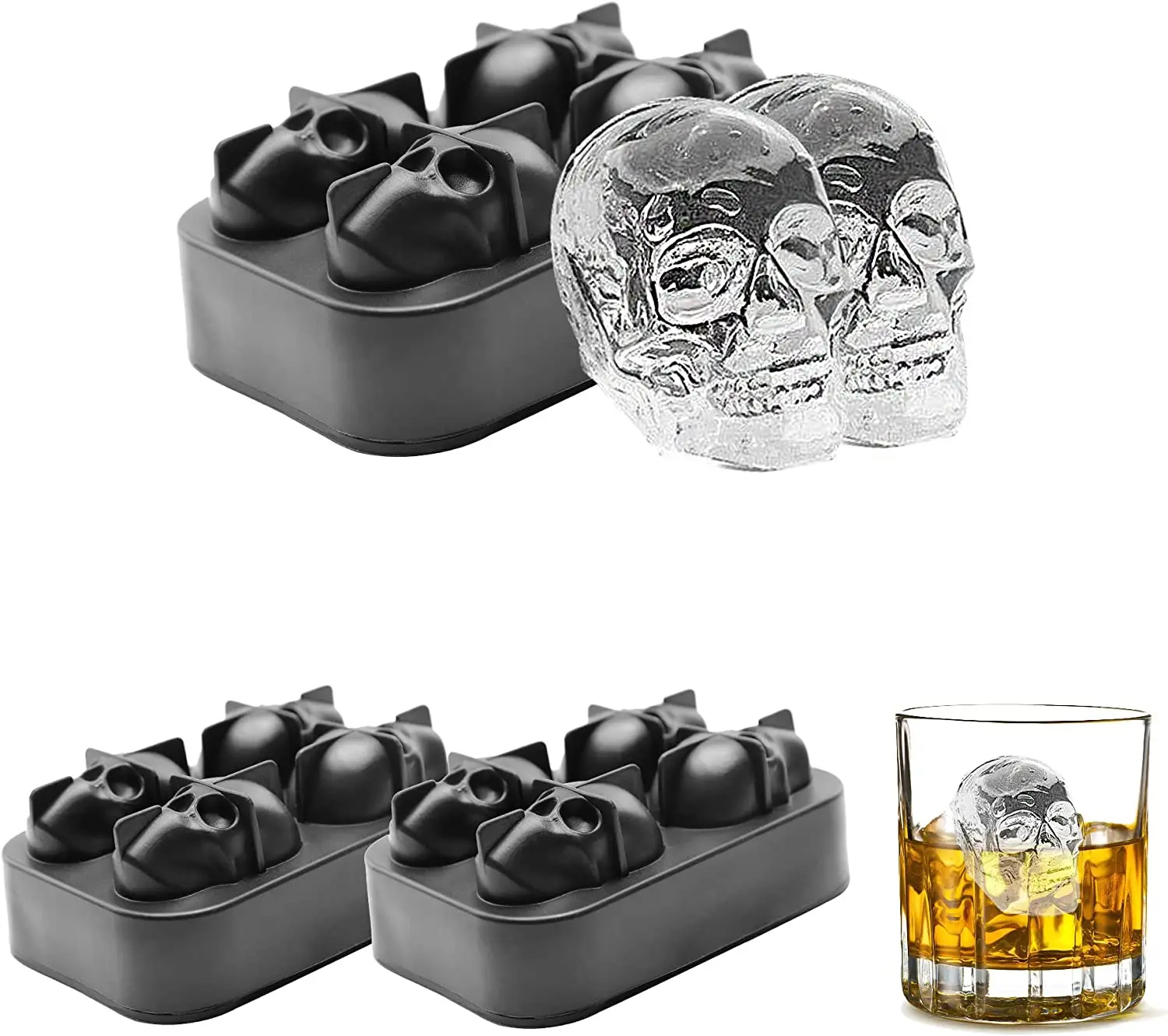 Ice Cube Tray 3D Skull Ice Mold-2Pack Easy Release Silicone mold 8 Cute and  Funny Ice Skull for Whiskey Cocktails and Juice Beverages Black Ice Mold/S  - Yahoo Shopping