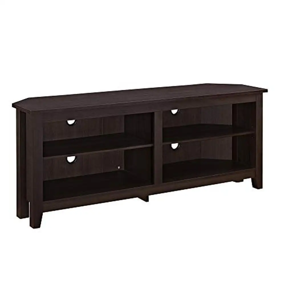 

2-Shelf Corner TV Stand TVs up to 65 Inches Espresso Wood Adjustable Shelves Cable Management Ports 58 Inch Width Sturdy