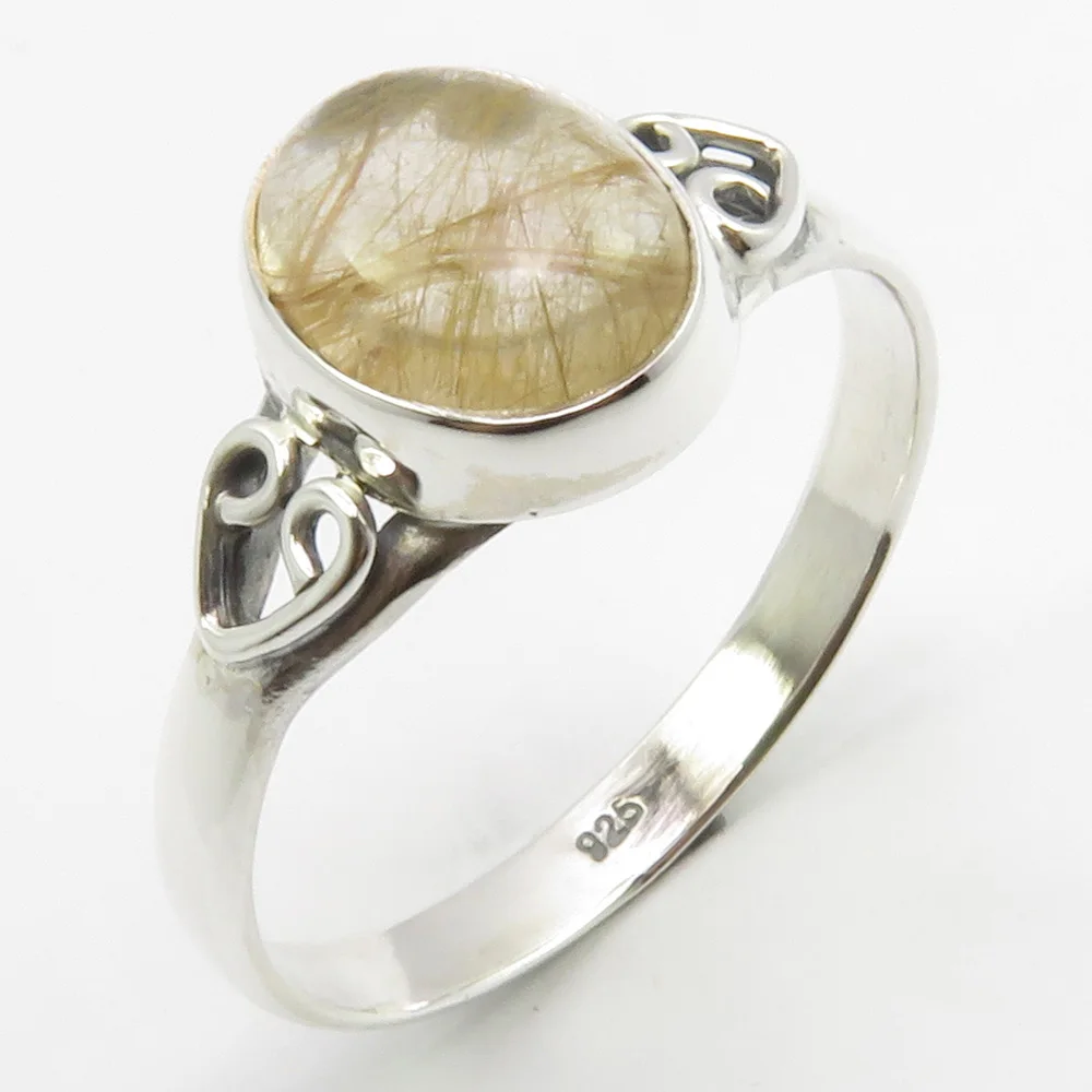 

Semi-precious Stone Golden Rutile Ring Size 11.25 For Women Wedding