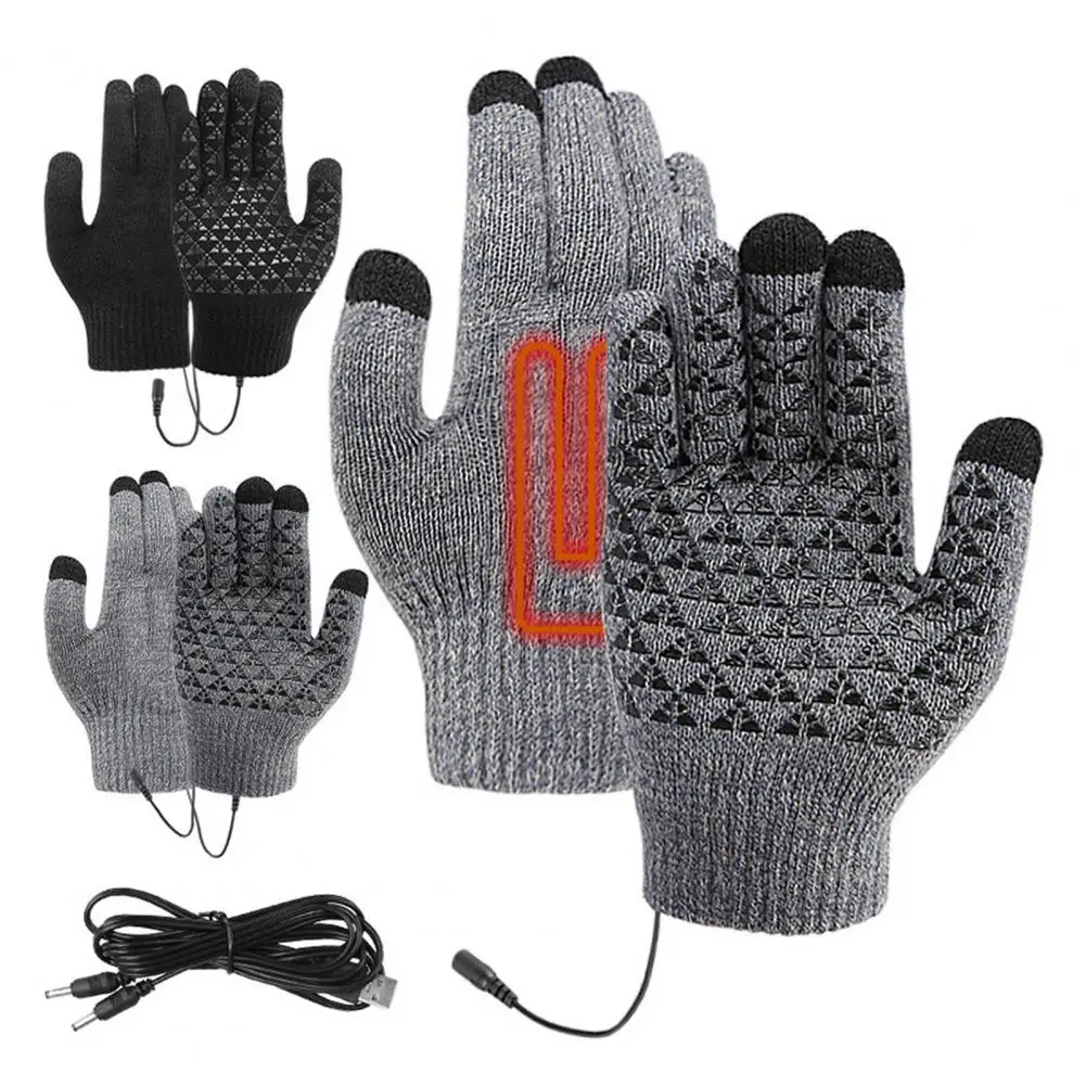 Heating Gloves Silicone Non-slip Gloves Usb for Winter Touchscreen Knitting Mitten Warmer Electric Heating for Students