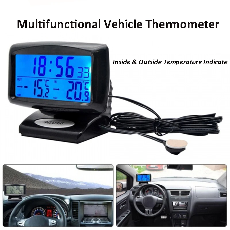 Auto Thermometer Digitale Wekker Auto Voertuigen Temperatuurmeter Backlight Auto Elektronica Auto Klok Dashboard Klok| -
