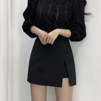 Black Mini Skirts Women Irregular Side Slits High Waist A Line Shorts Skirts Summer Korean Fashion Chic Hip Wrap Skirt Female - Image 2