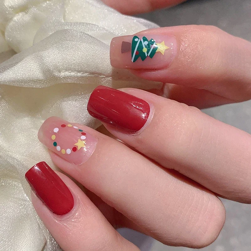 Christmas Sticker Nail Decal Winter Snowflake Semi-cured Gel Nail Wrap Sticker Long-lasting UV Lamp French Decal Waterproof