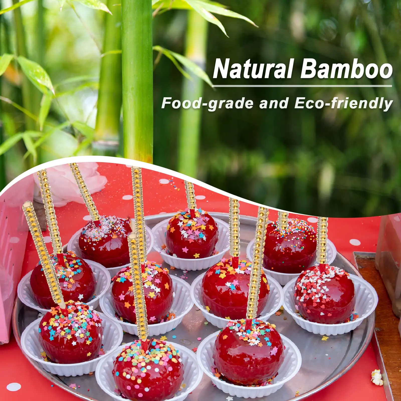 10 pz Bling Candy mela bastoncini di bambù caramello mela spiedini a punta in legno strass diamante maglia avvolgere frutta tratta torta Pop  15