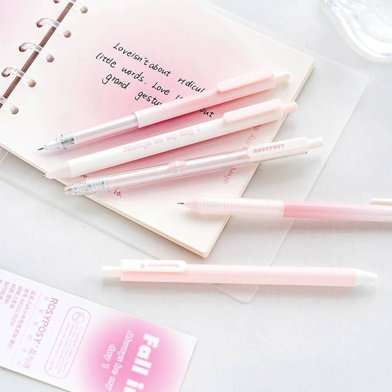 4 Pcs/Set ​Gradient Color Gel Pen 0.5mm & 0.38mm Press-Type Black Ink Writing Pens for Girl Student School Study Stationery