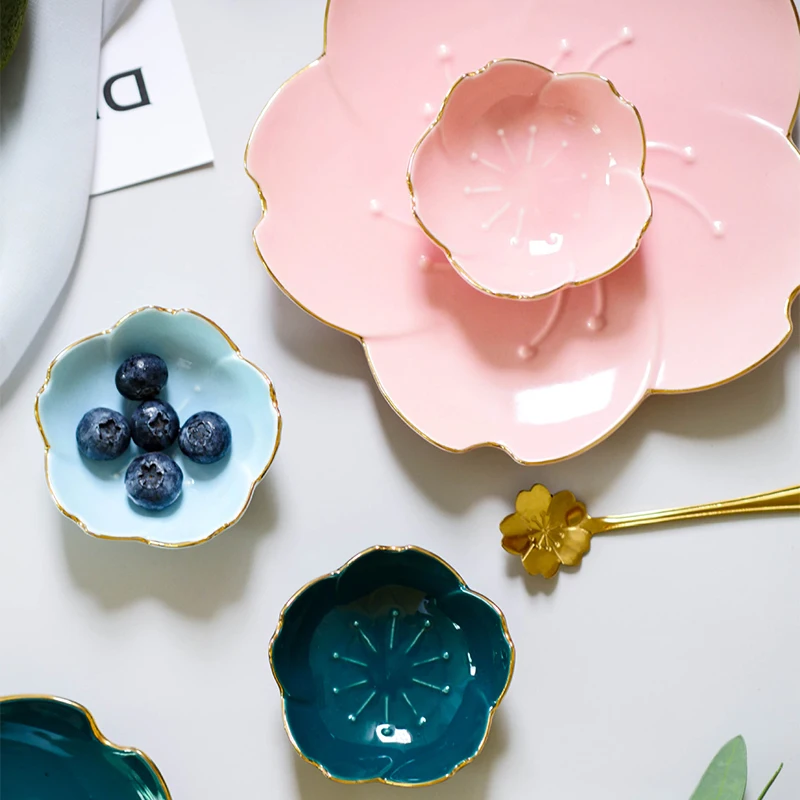 Sakura Ceramic Seasoning Dipping Bowl Cherry Blossom Trinket Plate Sauce Porcelain Sauce Dish Plate For Condiment Kitchen New