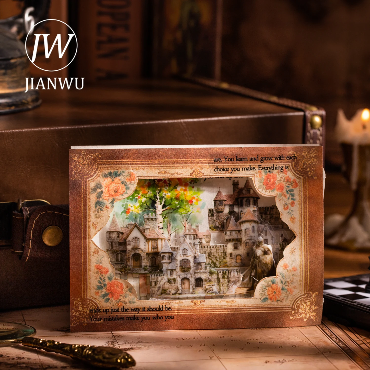 JIANWU 중세 여행 시리즈 빈티지 기사 성 풍경 소재 콜라주 PET 테이프 크리에이티브 저널 문구류