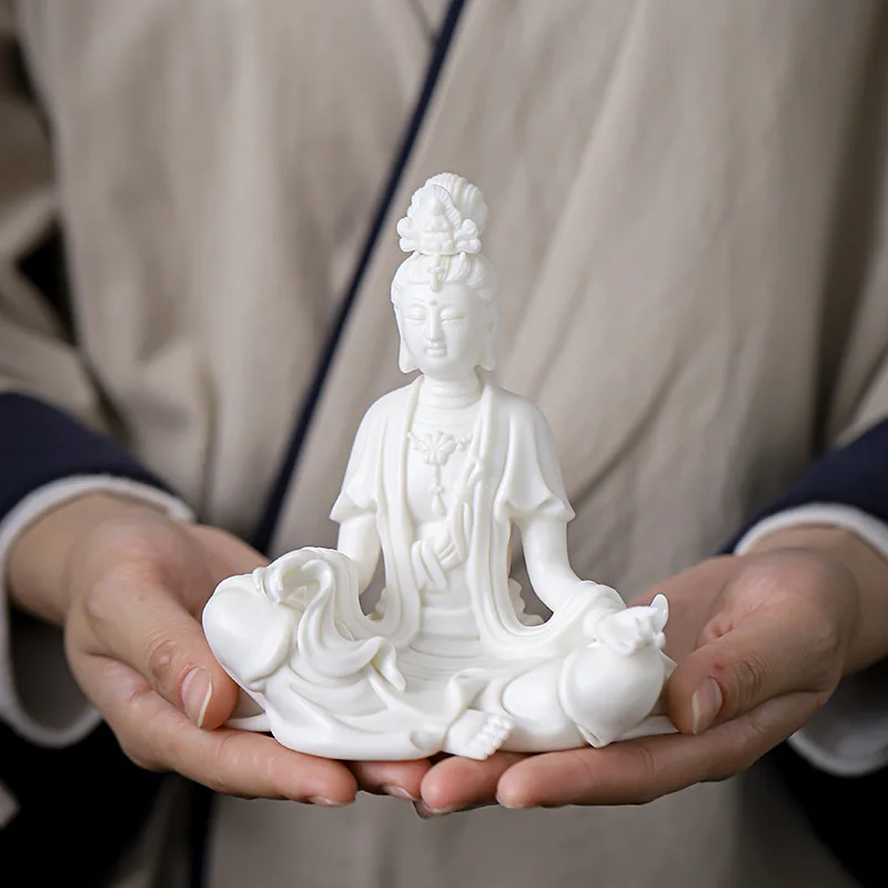 Qiao Lin White Porcelain Guanyin Ornament, Ceramics Kuan Yin Statues, Buddhism Adornment Statue, Home Decoration Accessories