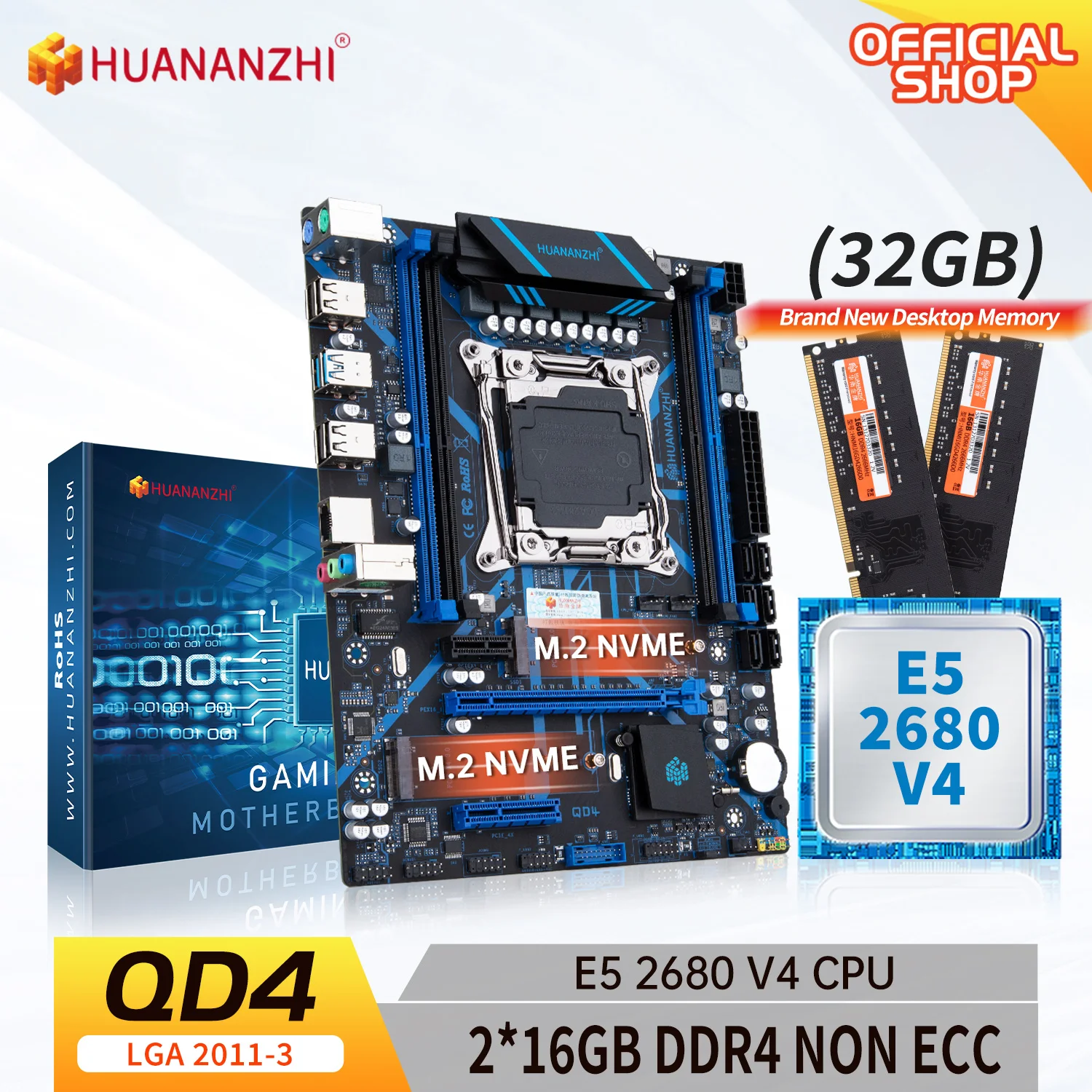 HUANANZHI placa base X99 QD4 LGA 2011 3 XEON X99, con Intel E5 2680 v4 ...