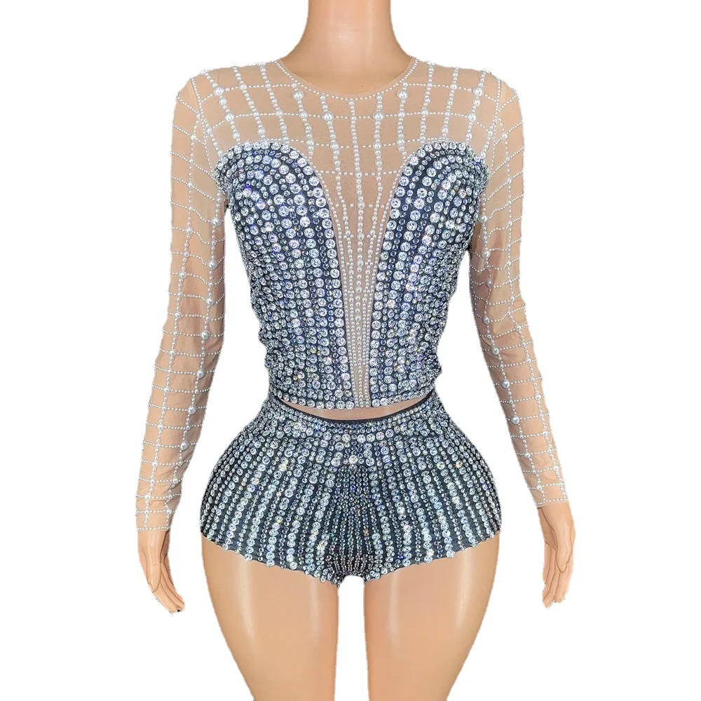 nyoor Two-Piece Rhinestone Pearl Set Black-S 9