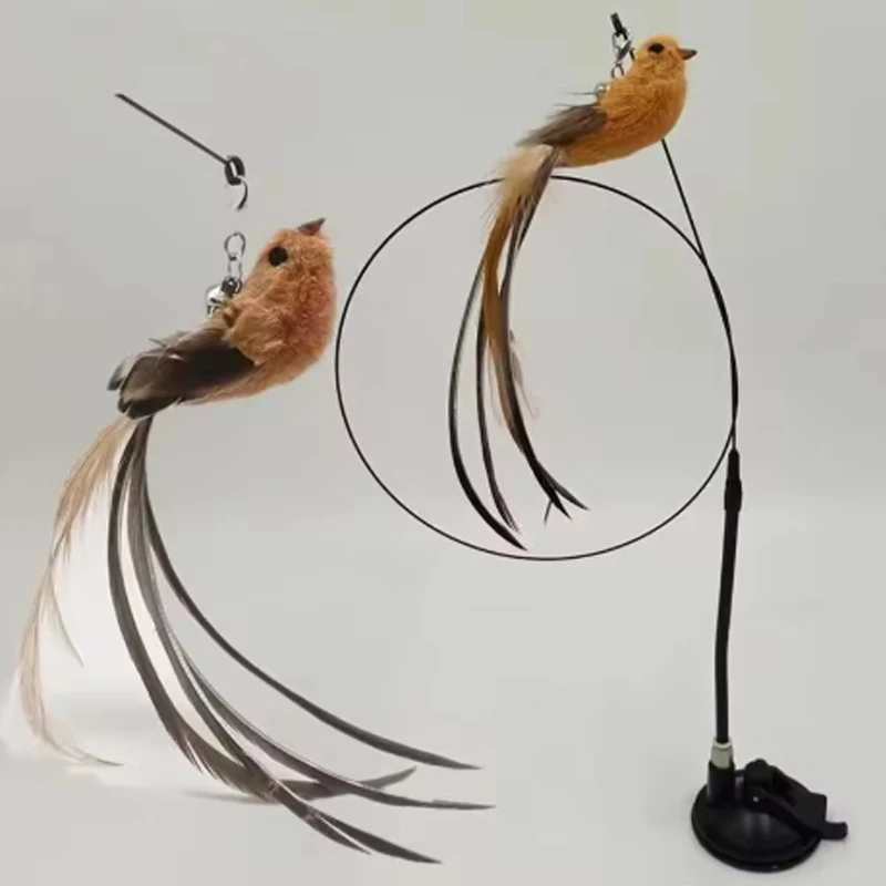 Cat toys cat self-sexy feather suction cup teasing cat stick with bell bird replacement head resistant to bite pet cat dog toys Cat toys cat self-sexy feather suction cup teasing cat stick with bell bird replacement head resistant to bite pet cat dog toys
