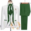 Elegant 3-piece Men's Suit White Jacquard Jacket Trousers and Vest Three-piece Set Formal Wedding Groom's Tuxedo 5