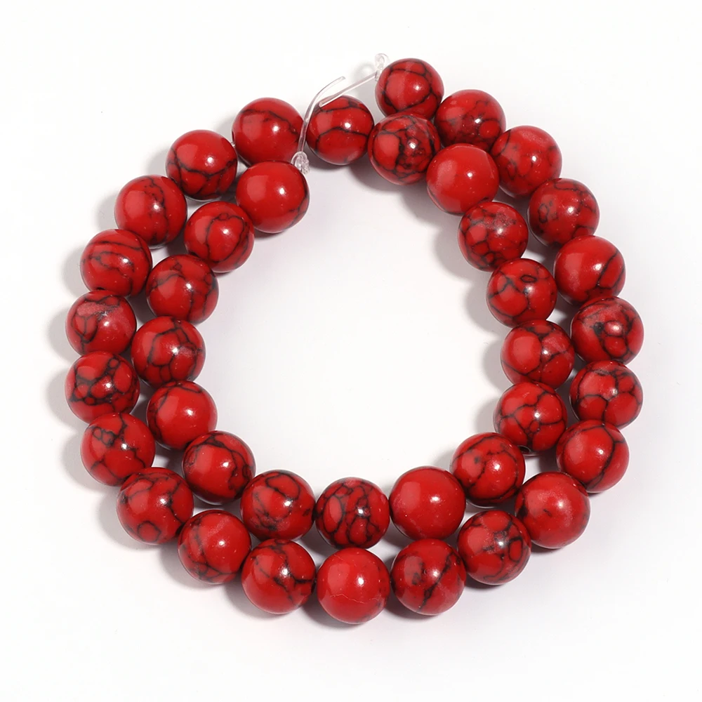 1 Strang 4/6/8/10/12mm rote Farbe türkis farbene Perlen Naturstein perlen runde lose Perlen für Schmuck herstellung DIY Armband Halskette – Detail 9