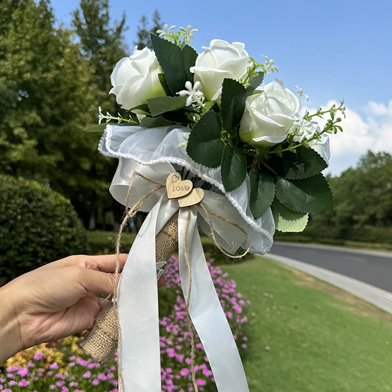 1PC Heart Wooden Board Wedding Bouquet Outdoor Wedding Bridesmaid Group Hand-held Flowers Valentine's Day Anniversary Church Sui