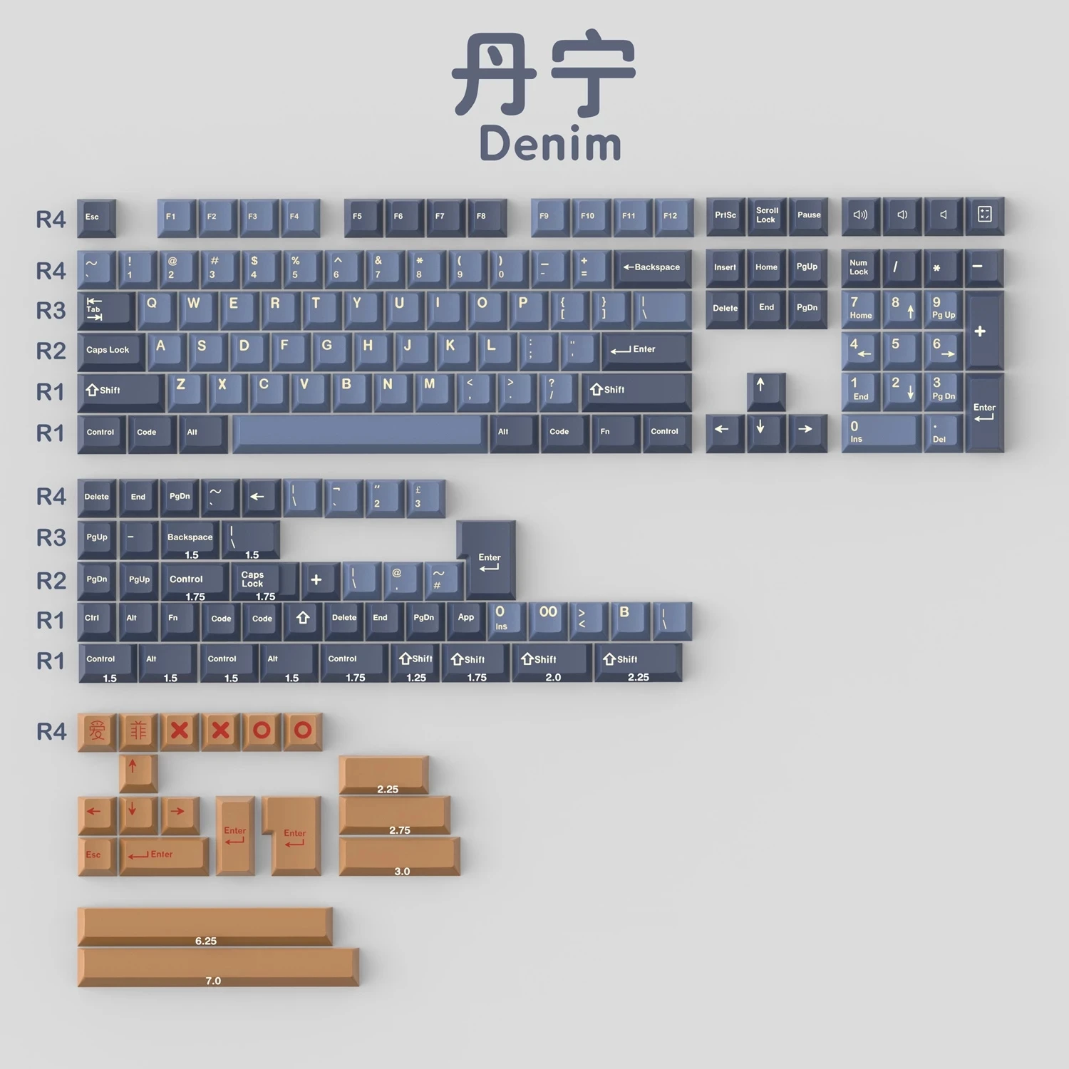 

173 Keys/set GMK Denim Keycaps ABS Double Shot Keycap Cherry Profile Key Caps With ISO Enter 7U Spacebar For HHKB EU Layout