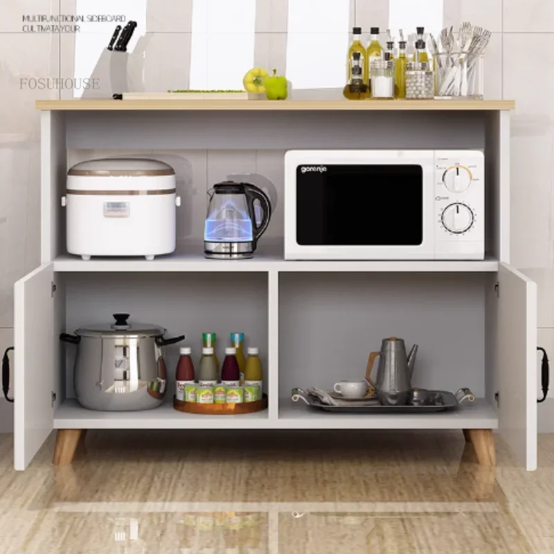 Double Layers Wooden Kitchen Cabinet with Door for Microwave Oven Kitchenware Storage Organize Cupboard Kitchen Shelf Rack c