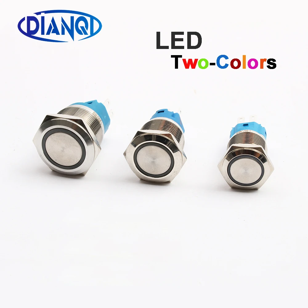 Interruptor de botón de cátodo común, pulsador LED de dos colores de 16mm, 19mm y 22mm, nuevo tipo de ánodo común de 220V, 12V, 110V, 24V y 5V