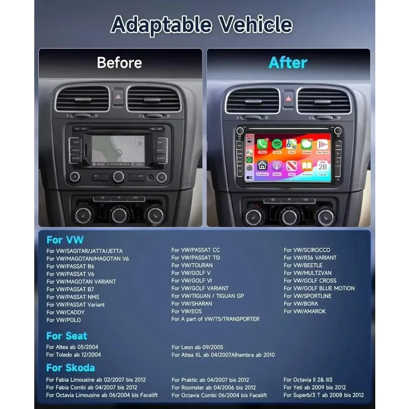 Compatible For VW Volkswagen Jetta Passat 7" Android 12.0 Car Stereo Radio For Apple Carplay GPS