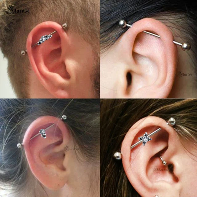 Piercing D'oreille En Acier Chirurgical 316L - Tige 1.2x6mm, Fermeture à Vis - Or Rose Avec 5 Cristaux - Pour Hélix, Lobe, Etc.