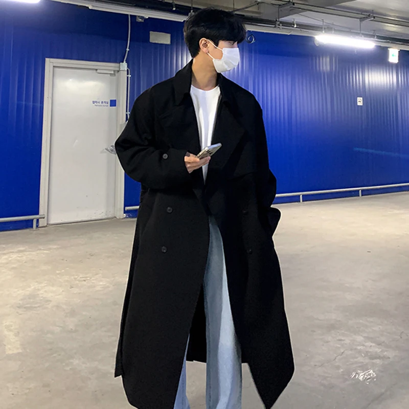 IEFB Autumn Winter Overcoat Men's Mid Length Coat Korean Fashion Loose Knee Over British Trench With Cotton Windbreakers 9C1874