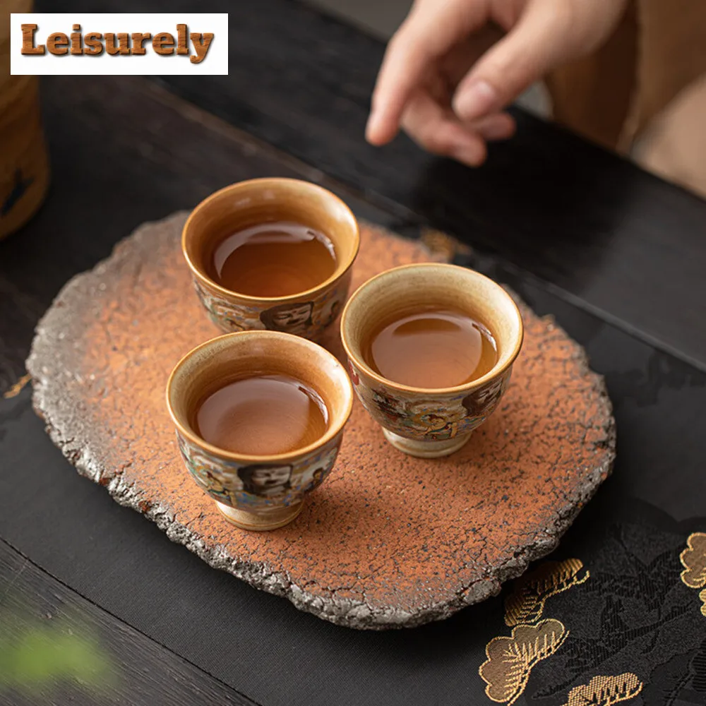 Handmade Dunhuang Cultural Teacup Retro Buddha Master Cup High Foot Personal Special Tea Mug Household Tea Bowl Chazhan Teaware