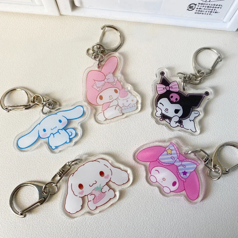 

Cinnamorolls Anime Keychain Sanrioed figure My Melodys Kuromis Keyring Cute Kitty Schoolbag Acrylic Accessories