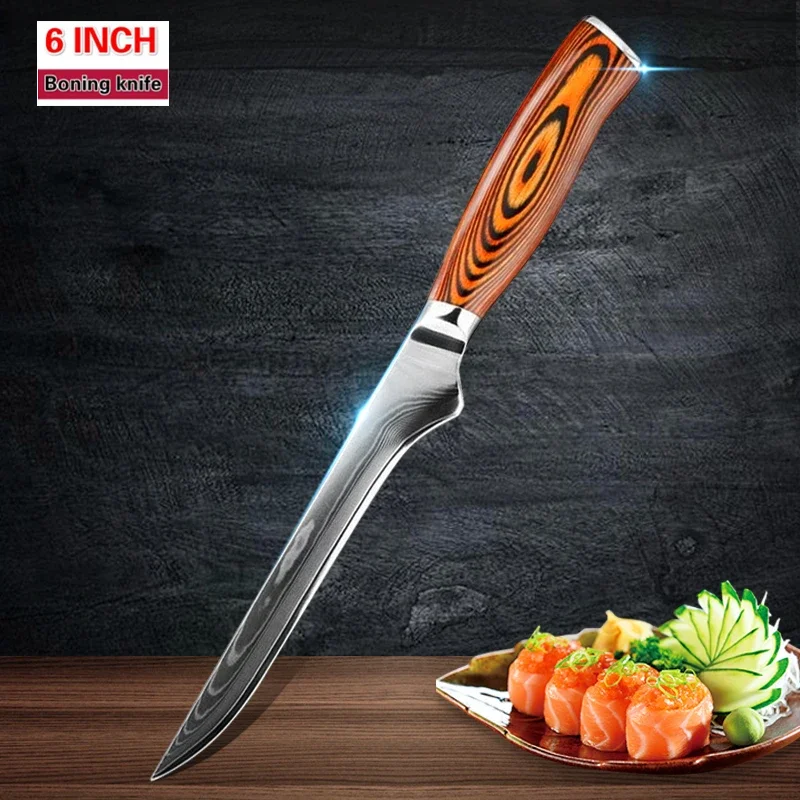 Barbecue Knife 6 Inch Boning Knife High Carbon Butcher Japanese Stainless Steel Kitchen Wood Handle Utility