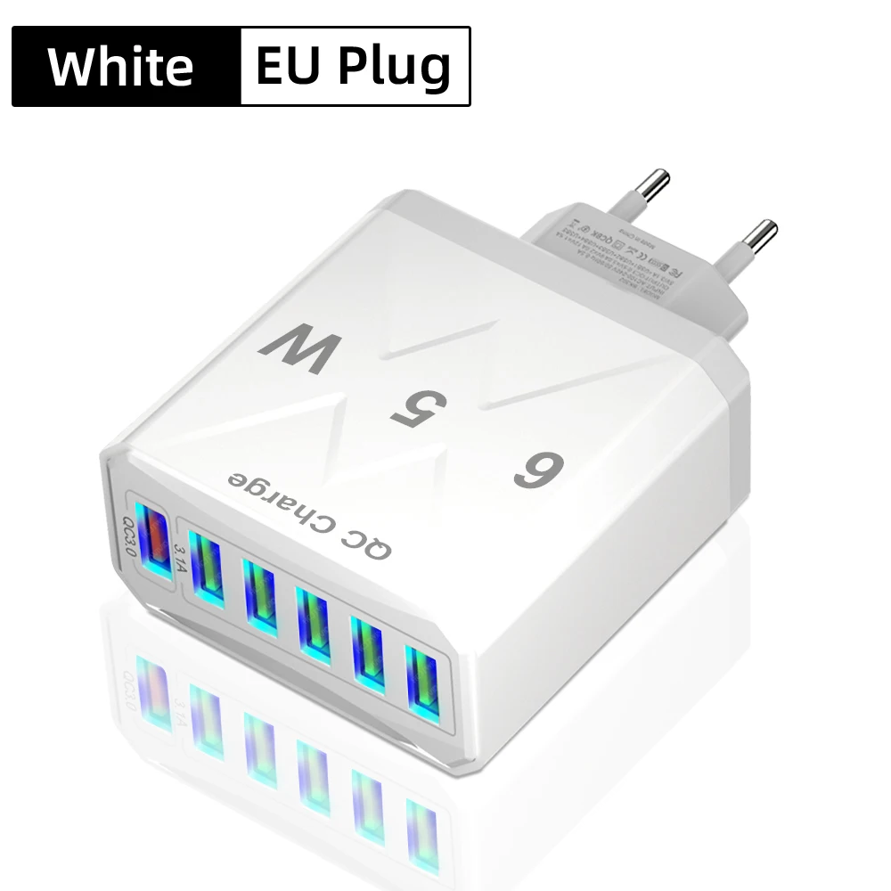 Vumpach 6-Port USB Korean Plug QC 3.0 Fast Charger Adapter