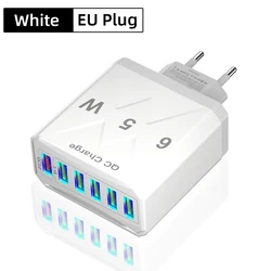 Vumpach 6-Port USB Korean Plug QC 3.0 Fast Charger Adapter for EU Plug White