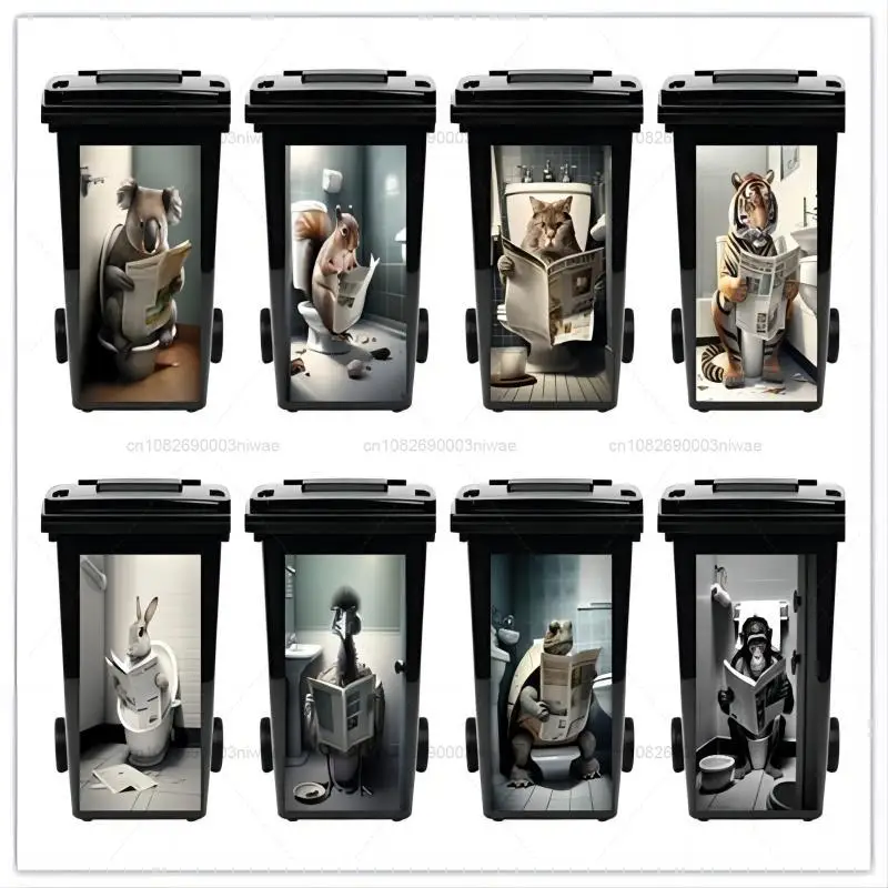 Animals reading newspapers outdoor trash can stickers decorative murals PVC waterproof and oil proof stickers