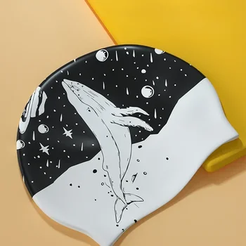 여성용 탄성 실리콘 수영 모자, 방수 미끄럼 방지 수영 모자, 성인 긴 머리 귀 보호 수영장 장비