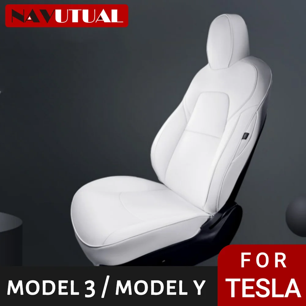 

Seat Covers for Tesla Model Y Model 3 Seat Covers 2024-2020 White Organosilicon Nappa Car Seat Accessories