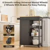 Kitchen Island Cart with Solid Wood Top, Rolling Serving Utility Trolley Cart with Drawer, Cabinet, Towel Rack, Hooks 6