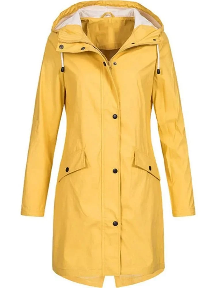 Women Clothes Solid Rain Waterproof Jacket Coat Outdoor Hoodie Long Overcoat Plus Size Duster Coats For Women