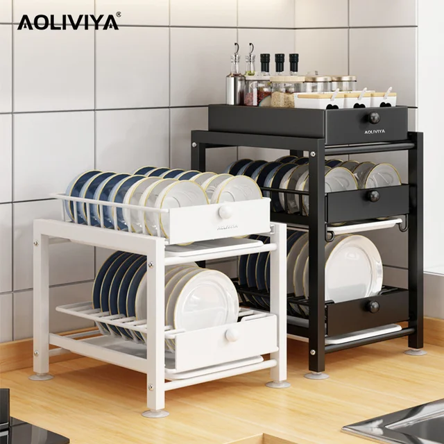 Aoliviya Kitchen Dish Storage Rack Three-tier Plastic Tableware