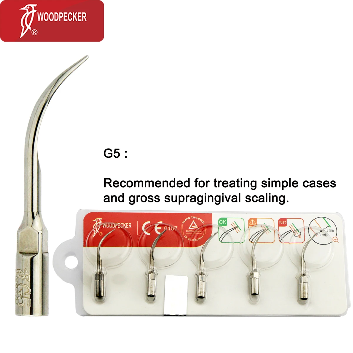 

Woodpecker Dental Ultrasonic Scaler Scaling Tip G5 Remove Supragingival And Neck Calculus Bacterial Plaque Fit EMS UDS