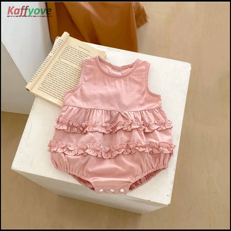 

Kaffyove Summer Baby Girl Romper Soild Pageant Elegant First Baptism Birthday Newborn Girl Spring Jumpsuit Pink Girl Clothes