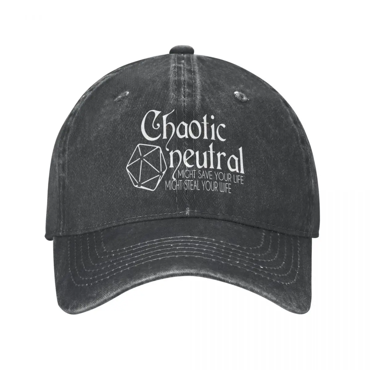 

Chaotic Neutral, Might Save Your Life, Might Steal Your Wife Merch Men Women Baseball Caps Distressed Denim Washed Hats