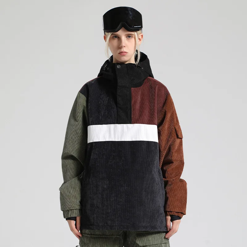 Gsou snow Skiing Jacket women's men's spliced contrasting corduroy windproof and warm single and double board foreign trade
