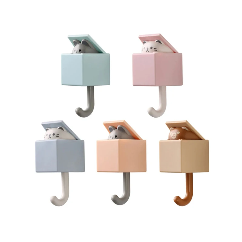 Cat-Themed Wall Hook Key Holder - Cartoon Style Decorative Keychain Hanger and Home Decor Hook