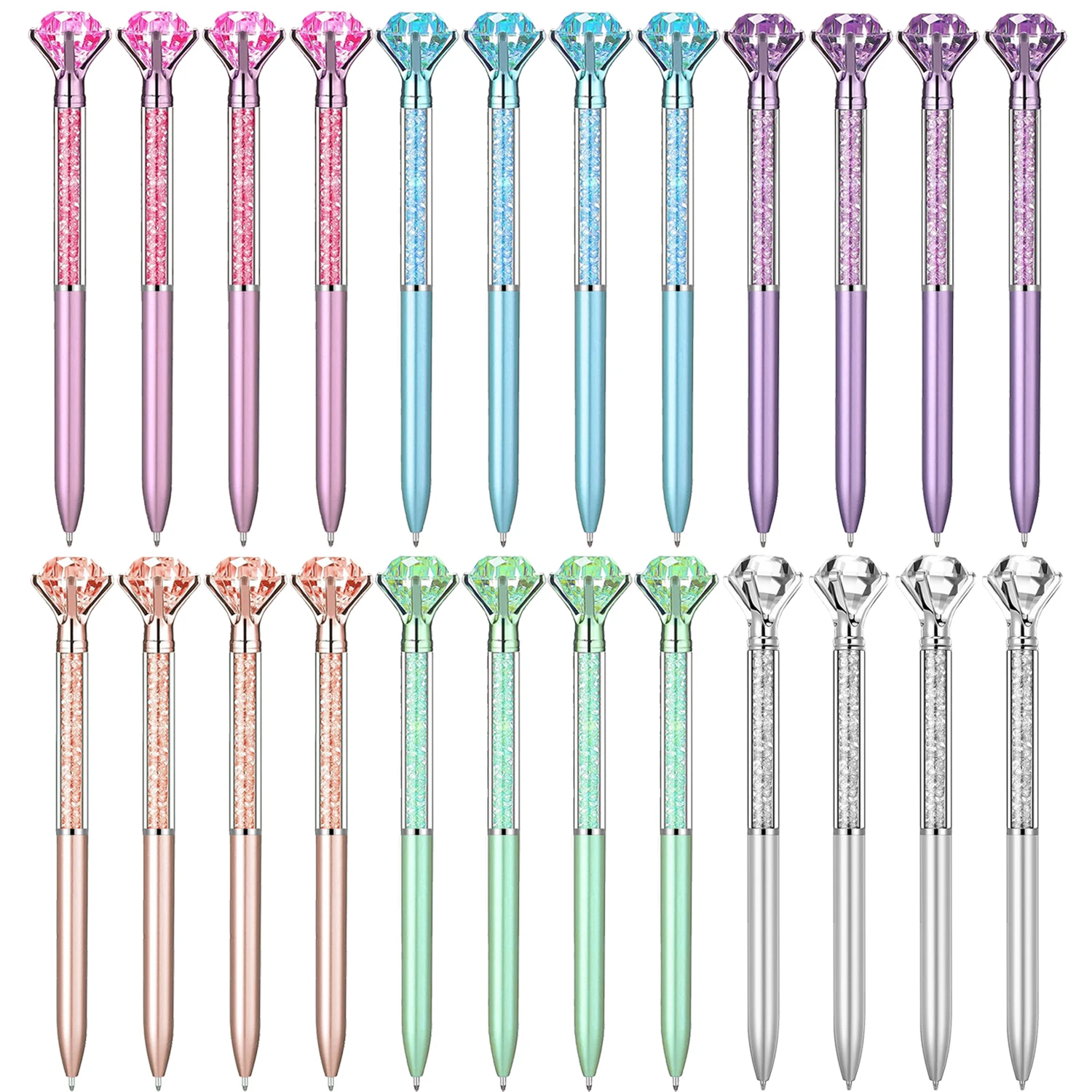 24 Stück große Kristall-Diamant-Stifte, Weihnachtsgeschenk, glänzender Kugelschreiber, schwarze Tintenstifte, geeignet für Schulbürobedarf